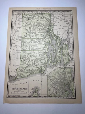 Mapa Estatal RHODE ISLAND "Verde" 1895/1910 fm 1912 Nuevo Atlas Censo VER DESCRIPCIÓN Foto 1 de 3