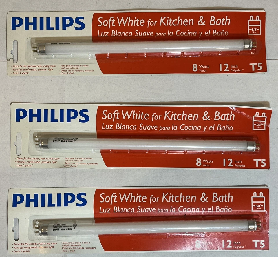 3  *NEW* PHILIPS 5/8” T5 SOFT WHITE FLUORESCENT BULB 12” 8 Watt T5 KITCHEN BATH - Image 1 of 4