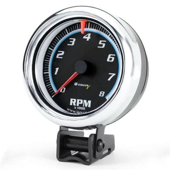 Tacómetro calibre Equus E6076 2 1/2" 8k RPM esfera negra caja Chrm serie 6000 Foto 1 de 2