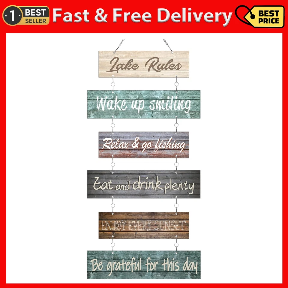 Lake Rule Wall Signs Lake House Decor Rustic Vintage Wall Art Lake House Gifts M - Image 1 of 4