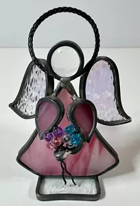 Vintage Vetro Colorato Angelo Porta Fiori Rosa Casetta Scaffale Sitter 4" - Foto 1 di 7
