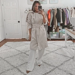 Banana Republic heritage college beige faux fur belted parka coat size M - Picture 1 of 15