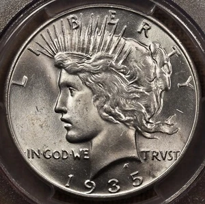 1935 Better date Peace dollar, PCGS MS63 CAC blast white PQ DavidKahnRareCoins - Picture 1 of 4