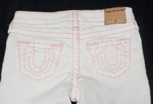 True Religion Girls Size 7 Casey Super T White Jeans Pink Stitching - Picture 1 of 12
