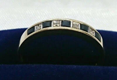 Anillo Vintage Zafiro y Diamantes Oro 9ct Zafiro Media Eternidad - Talla O Foto 1 de 4