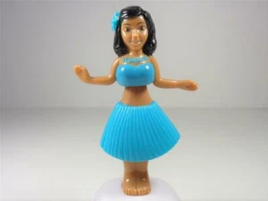 HAWAIIAN ALOHA SOLAR POWERED LUAU HULA DANCING GIRL WITH BLUE SKIRT LEI & FLOWER - Picture 1 of 6
