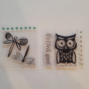 It's Owl Good Set of 3 Unmounted Clear Stamps Dragonflies Owl - Picture 1 of 2