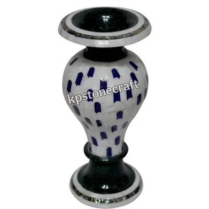 15" grüne Marmor Intarsien Blumenvase | handgefertigte Lapislazuli & Perlmutt Dez - Bild 1 von 6