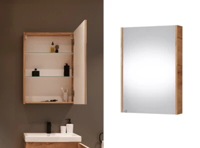 IMPACT FURNITURE Bathroom Mirror Cabinet Mirrored Wall Unit 500mm Slim Narrow Storage Oak Avir