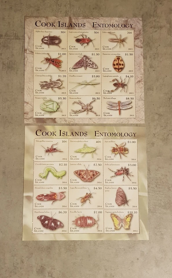 COOK ISLANDS ENTOMOLOGY BUTTERFLIES &INSECTS 2 MINIATURE SHEETS MNH - Image 1 of 1