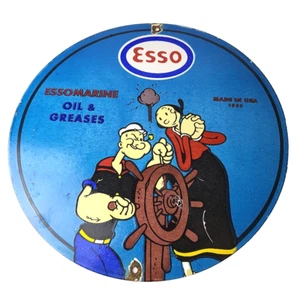 Vintage Esso Gasoline Sign - Popeye Marine Gas Service Display Ad Porcelain Sign - Picture 1 of 14