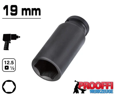 19mm KRAFT Schlagschrauber Nuss 6-Kant Stecknuss Für Druckluft 1/2" Antrieb LANG - Bild 1 von 3