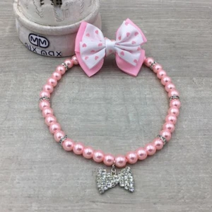 Handmade Personalized Dog Cat Puppy Kitten Pet Bling Pearl Necklace Collar Pink - Picture 1 of 3
