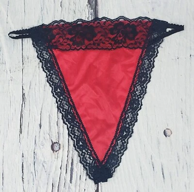 VTG Nancy King Ladies Lace Thong Panty String Bikini Lingerie Red OS Old Stock - Image 1 of 4