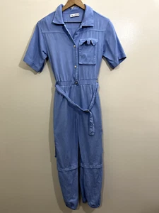 Zara Girls Jumpsuit Coverall Boiler 13-14 Button Pocket Short Sleeve Belted Blue - Picture 1 of 22