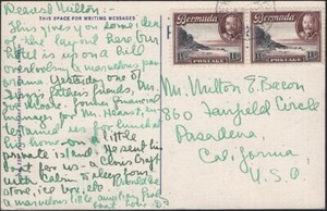 BERMUDA, 1937. Picture Post Card 107 (2), South Shore - Pasadena, CA