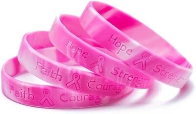 4pcs - Breast Cancer Awareness Bracelets - Pink Ribbon Camouflage Silicone - Image 1 of 4