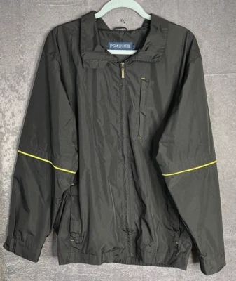 Vintage 90s Mens PGA Tour Golf Black Windbreaker Jacket Full Zip Pockets Large - Image 1 of 4