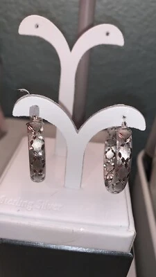 Elegant Heart 925 Silver Hoop Earring Women White Sapphire Jewelry A Pair/set - Image 1 of 4