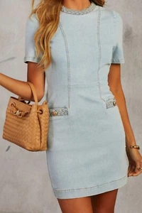 Mini Vestido Boho-Primavera-Pascua-Occidental Romántico/Jolie Trenzado Denim Por Fate XL NUEVO CON ETIQUETAS - Imagen 1 de 10