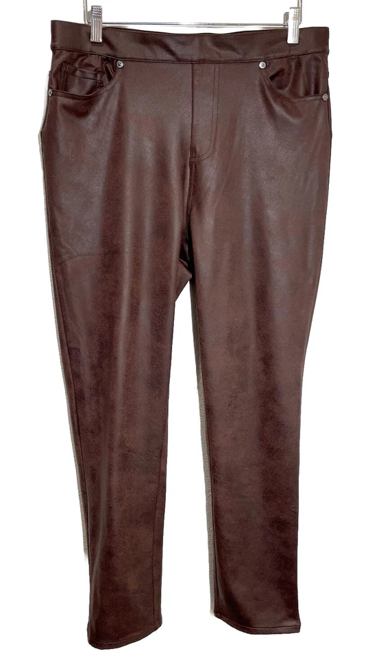 DG2 by Diane Gilman High-Rise Coated Knit Bootcut Lean Jean Brown Size Large - Image 1 of 4