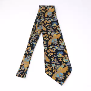 Brioni Mens Tie Blue Gold Paisley Floral Print 100% Silk Roma Italy Luxury - Picture 1 of 13
