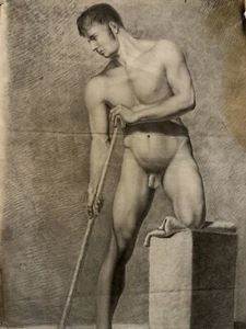 Study Of Nude Male From 19 #Century & Academy & Beaux Arts & Man & Drawing - Picture 1 of 14