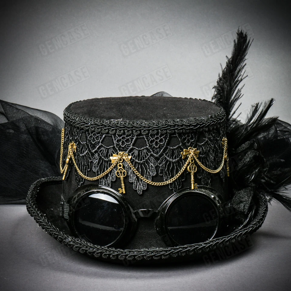Para Hombres y Mujeres Steampunk Sombrero Victoriano Disfraz Fiesta Baile de graduación Sombrero Gafas Foto 1 de 4