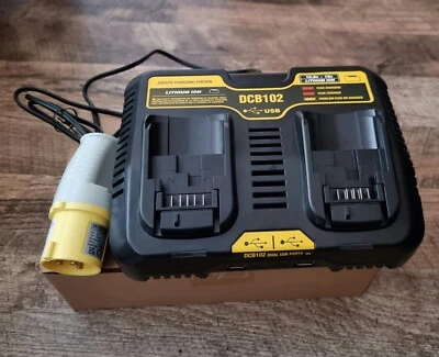 110V Twin Dual Charger DCB102 For Dewalt 2USB Ports Li-Ion 10.8/18/20v Site Plug