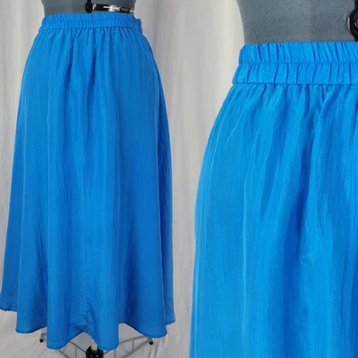 Falda Vintage Jessica Ltd Azul Brillante 100% Seda con Cintura Elástica Talla 12 Foto 1 de 4