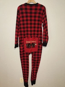 Lazy One "Bear Cheeks" One Piece Pajama Buffalo Plaid Flap Jacks Size XL Thermal - Picture 1 of 8