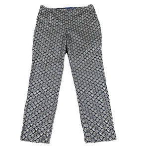 J McLaughlin Women’s Slim Pull On Ankle Pants Side Zip Floral Pattern Navy/Gray - Picture 1 of 9