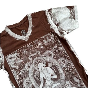 RESERVE CODE Unisex Mediana Cuello en V Algodón Marrón Diosa Dragones Camiseta Pintada - Imagen 1 de 10