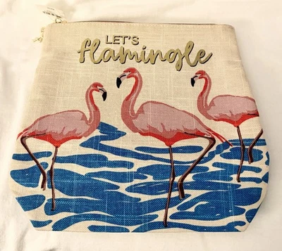 Bath Body Works Flamingo Let's Flamingle Bolsa con Cremallera Bolsa Maquillaje Rosa Azul 9” Foto 1 de 4