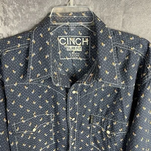Mens Cinch Western Button Down Shirt Long Sleeve Slim Fit Pearl Snap Large Black - Picture 1 of 10