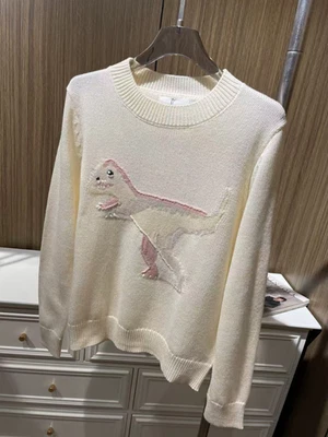 NUEVO CON ETIQUETAS COACH Mujer Lana Dino Beige Blanco Suéter Foto 1 de 4