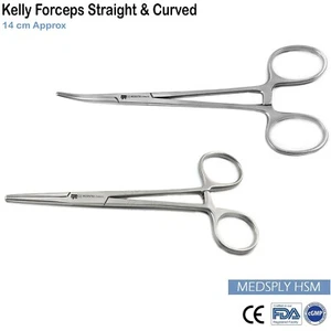 X2 Kelly Forceps Straight & Curved 14cm Dental Hemostatic Clamp Locking Forceps - Picture 1 of 5