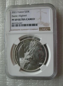 France 20 Euro 2021 Silver Proof Coin Dante Alighieri NGC PF69 - Picture 1 of 4