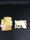 Two Vintage Plastic Made In Hong Kong Brooches, Happy Easter and Carved Flower