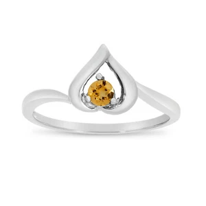 14k White Gold Round Citrine Heart Ring - Picture 1 of 6