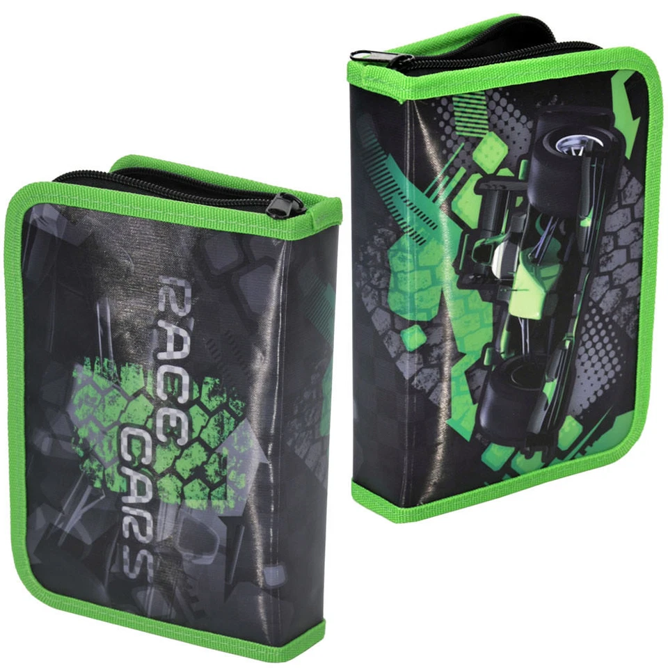 PASO RACE CARS Federtasche Federmäppchen Mäppchen Federmappe grün gefüllt