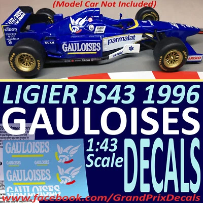 F1 Auto Konvolut Ligier JS43 GAULOISES Wasserrutsche DECALS 1996 Maßstab 1:43 Panis - Bild 1 von 4