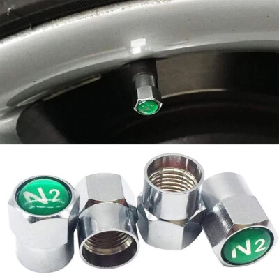 4PCS NITROGEN N2 Car Wheel Tire Valve Stem Caps Chrome Plating O-ring Sealed - Image 1 of 4