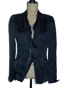 BIBA Jackett Blazer schwarz in Knitteroptik mit Leder-Paspelierung Gr.38 wie neu - Bild 1 von 8