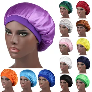 BONNET CAP Hat Silk Satin Long Hair Care Protection Night Head Women's Band Wide - Picture 1 of 23