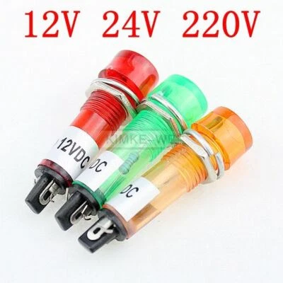 10mm LED Pilot Panel Indicator Signal Warning Light Lamp AC/DC Red Green Yellow - Image 1 of 4