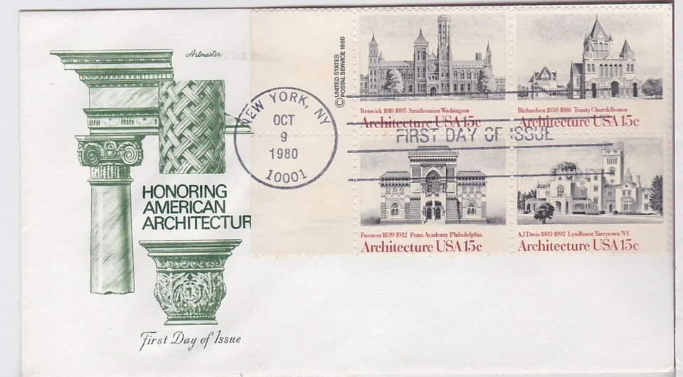 TurtlesTradingPost- American Architecture- 1980 FDC #1838-41 Artmaster- Inscript - Image 1 of 1