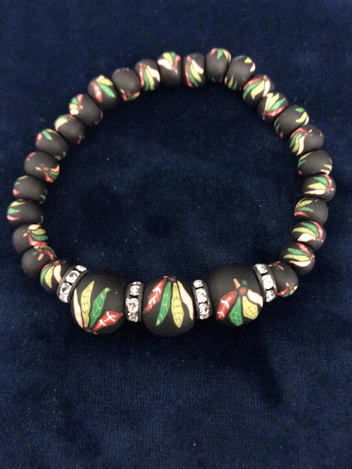 New Women's Chicago Blackhawks Custom Designed Beaded and Crystal Bracelet - Image 1 of 1