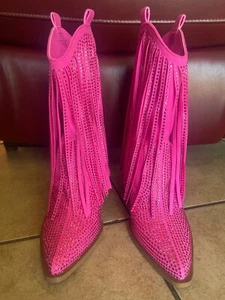 Jessica Simpson Pink Paredisa Rhinestone Fringe Western Booties 7M - Picture 1 of 12