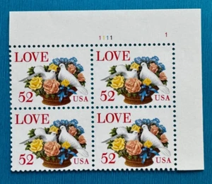 US Stamps Scott 2815 plate blk Love Series Doves and Roses 1994 M/NH - Picture 1 of 3